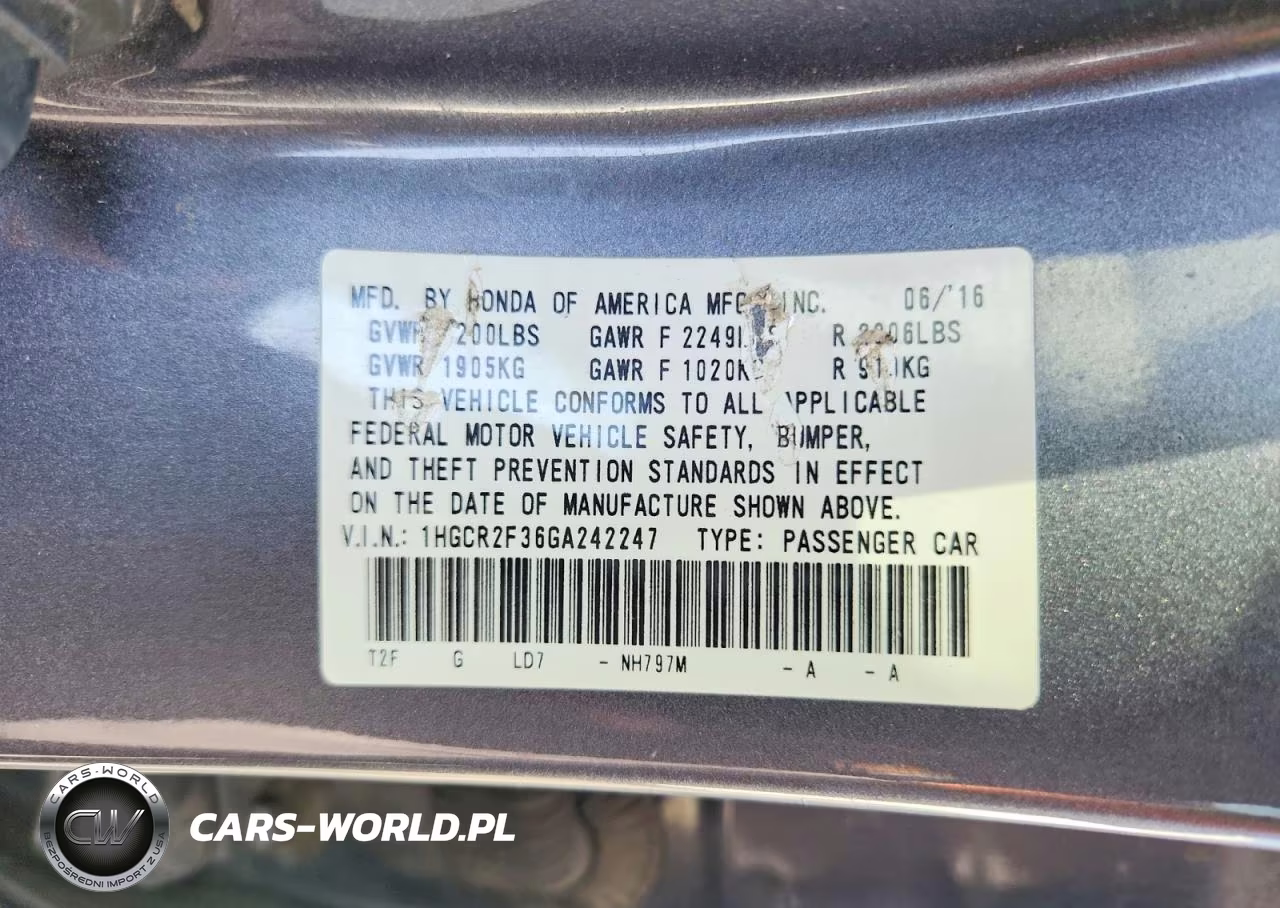 2016 Hond Accord Lx VIN:1HGCR2F36GA242247 - 13