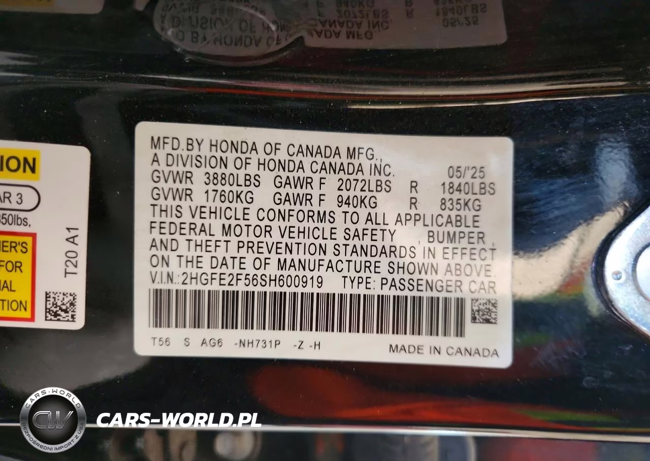 2025 Hond Civic Spor VIN:2HGFE2F56SH600919 - 12
