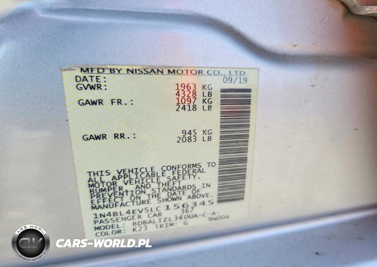 2020 Niss Altima Sl VIN:1N4BL4EV5LC156345 - 13