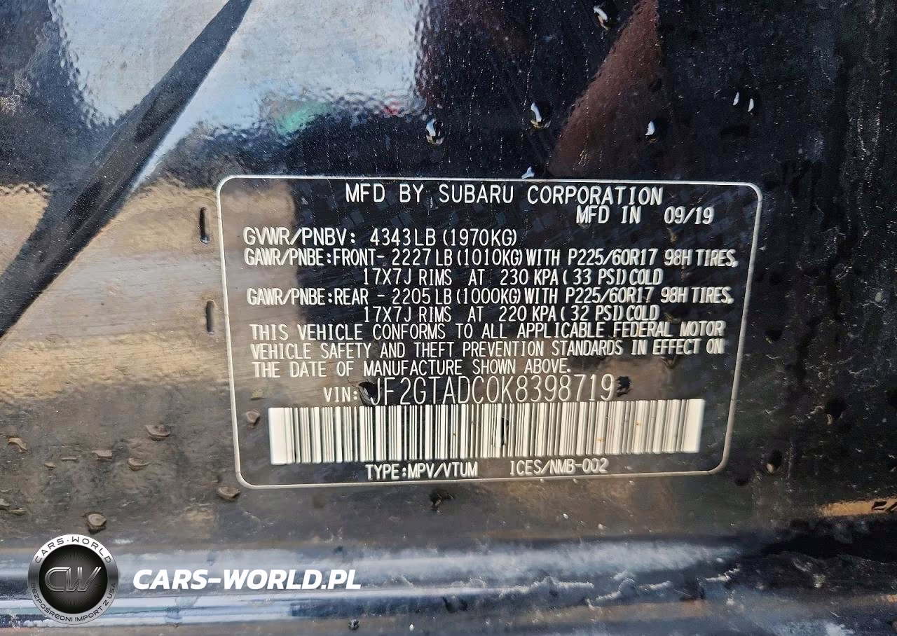 2019 Suba Crosstrek VIN:JF2GTADC0K8398719 - 13