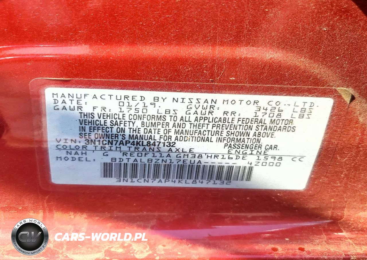 2019 Nissan Versa Sv VIN:3N1CN7AP4KL847132 - 12