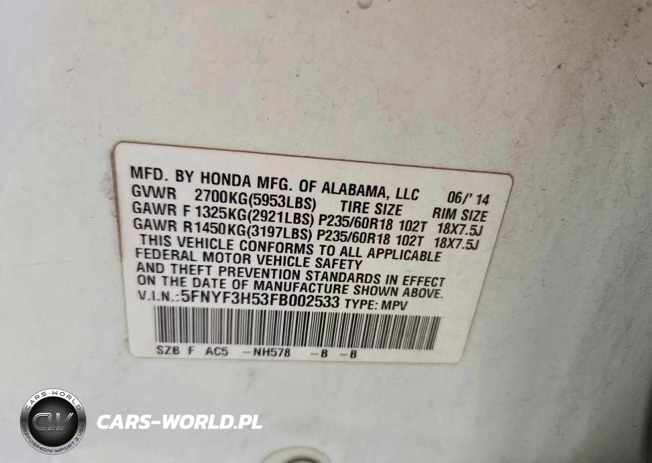 2015 Honda Pilot Exl VIN:5FNYF3H53FB002533 - 13
