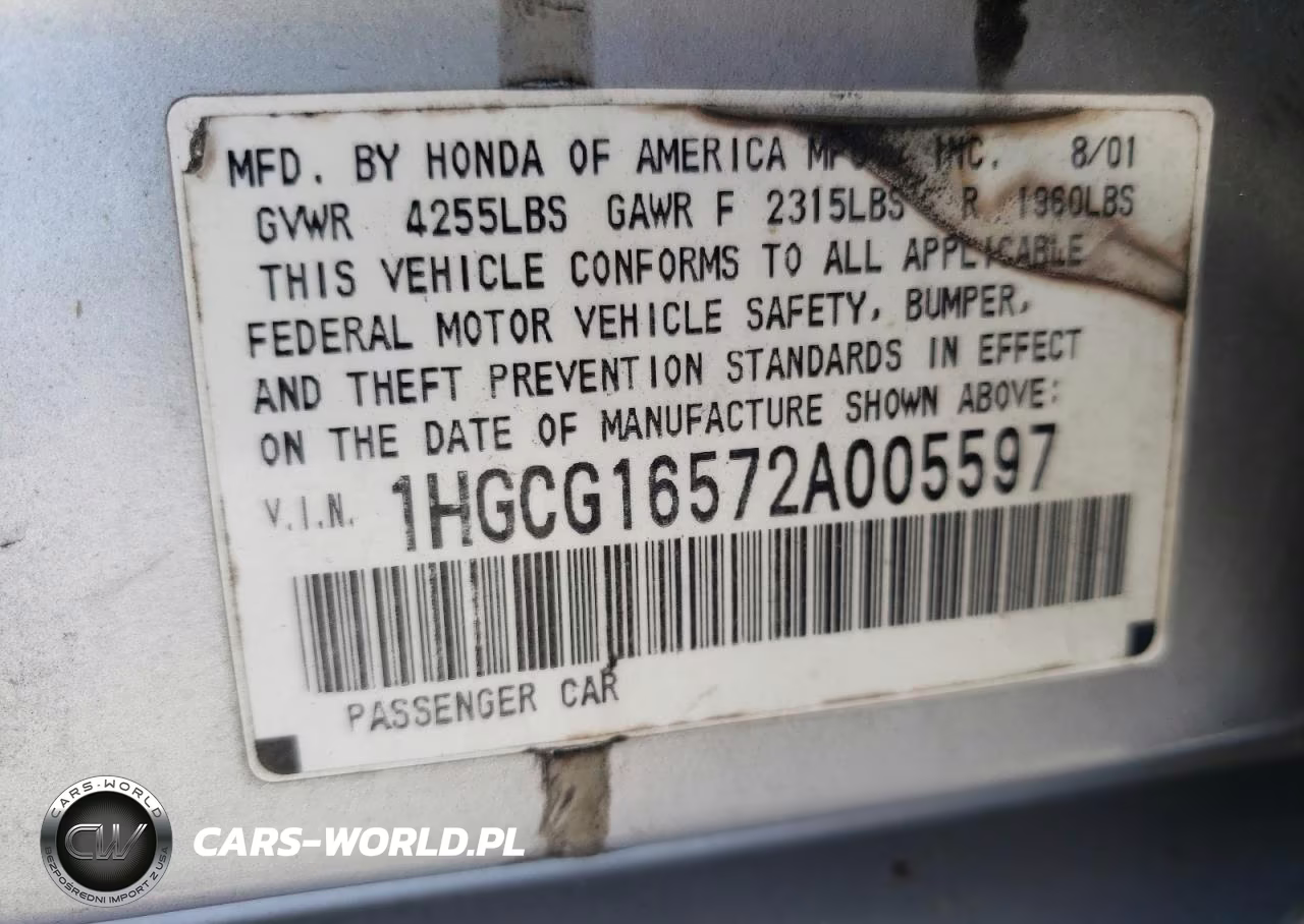 2002 Honda Accord Ex VIN:1HGCG16572A005597 - 10