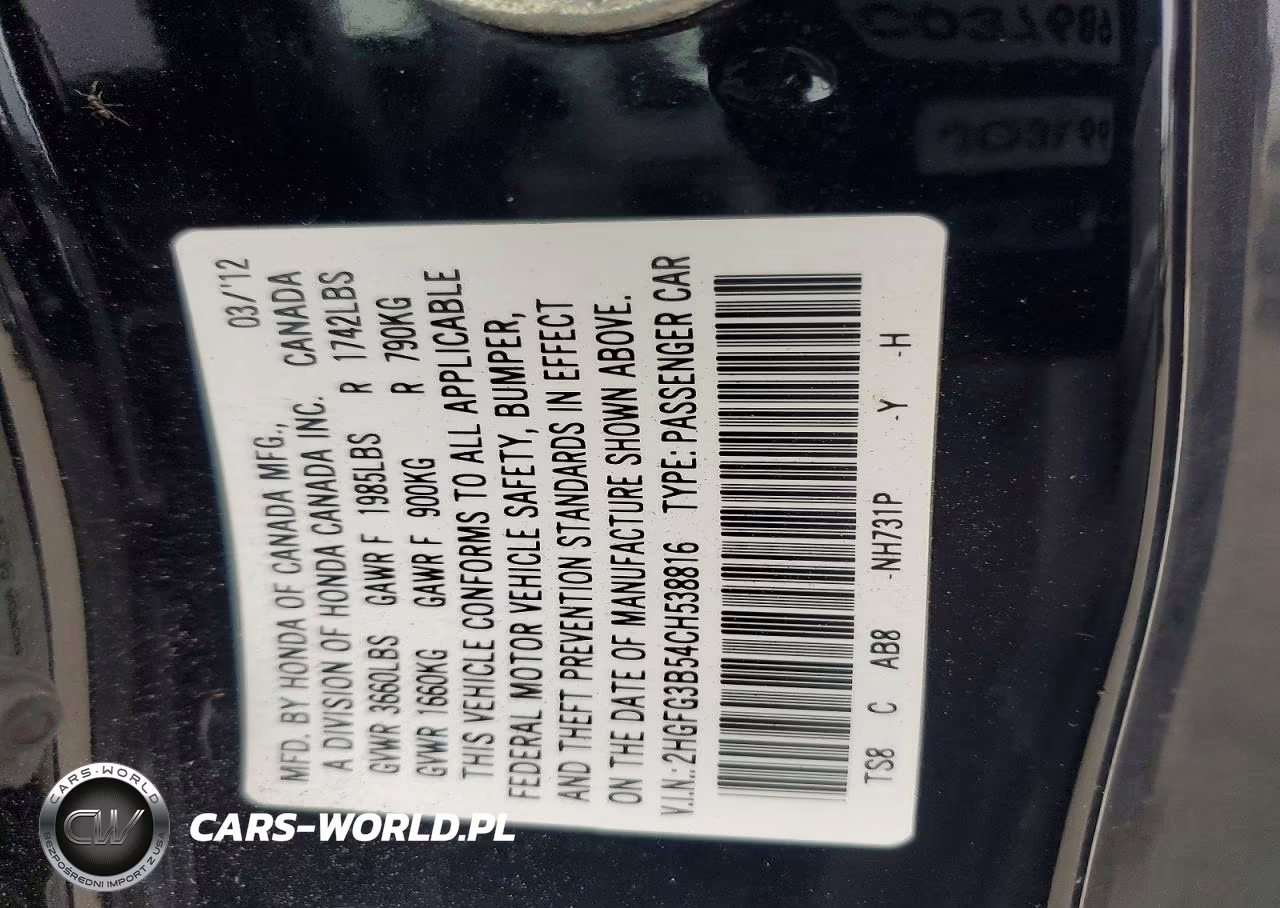2012 Honda Civic Lx VIN:2HGFG3B54CH538816 - 12