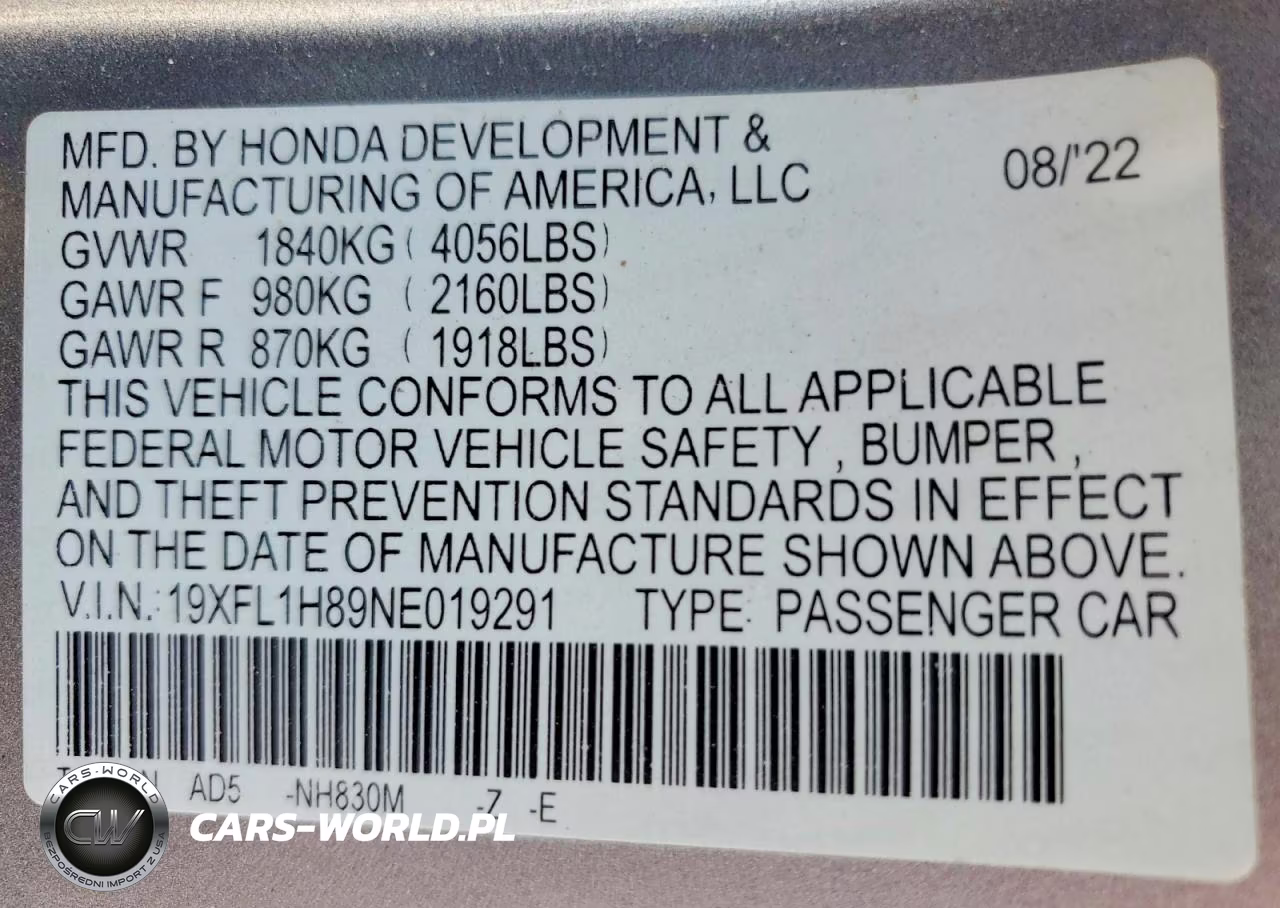 2022 Honda Civic Sport Touring VIN:19XFL1H89NE019291 - 13
