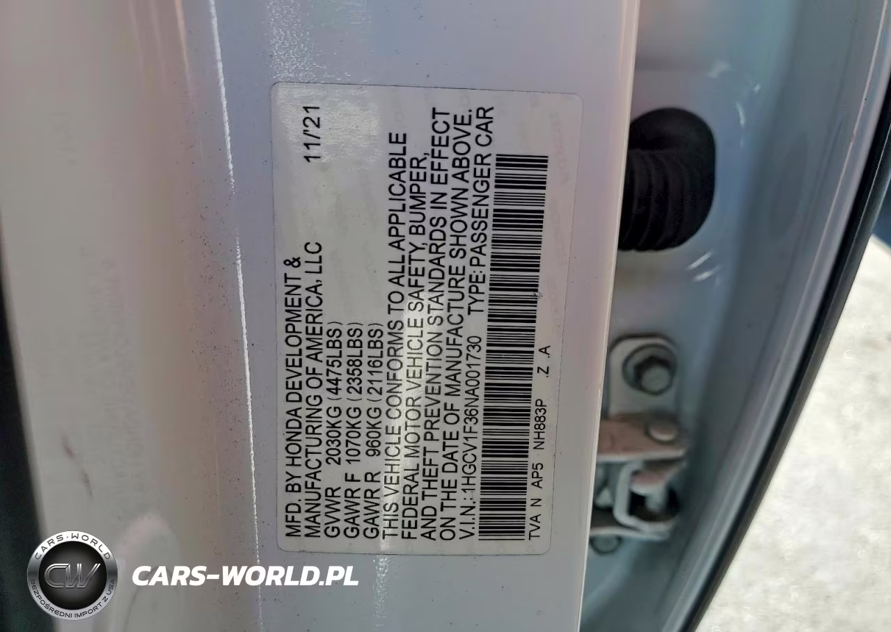 2022 Honda Accord Sport VIN:1HGCV1F36NA001730 - 12