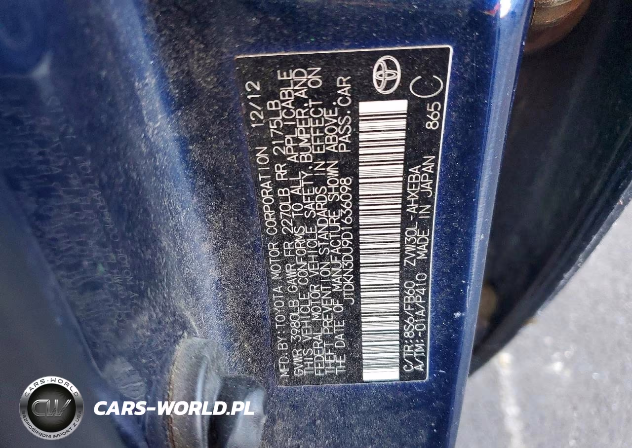 2013 Toyota Prius Two VIN:JTDKN3DU9D1636098 - 12