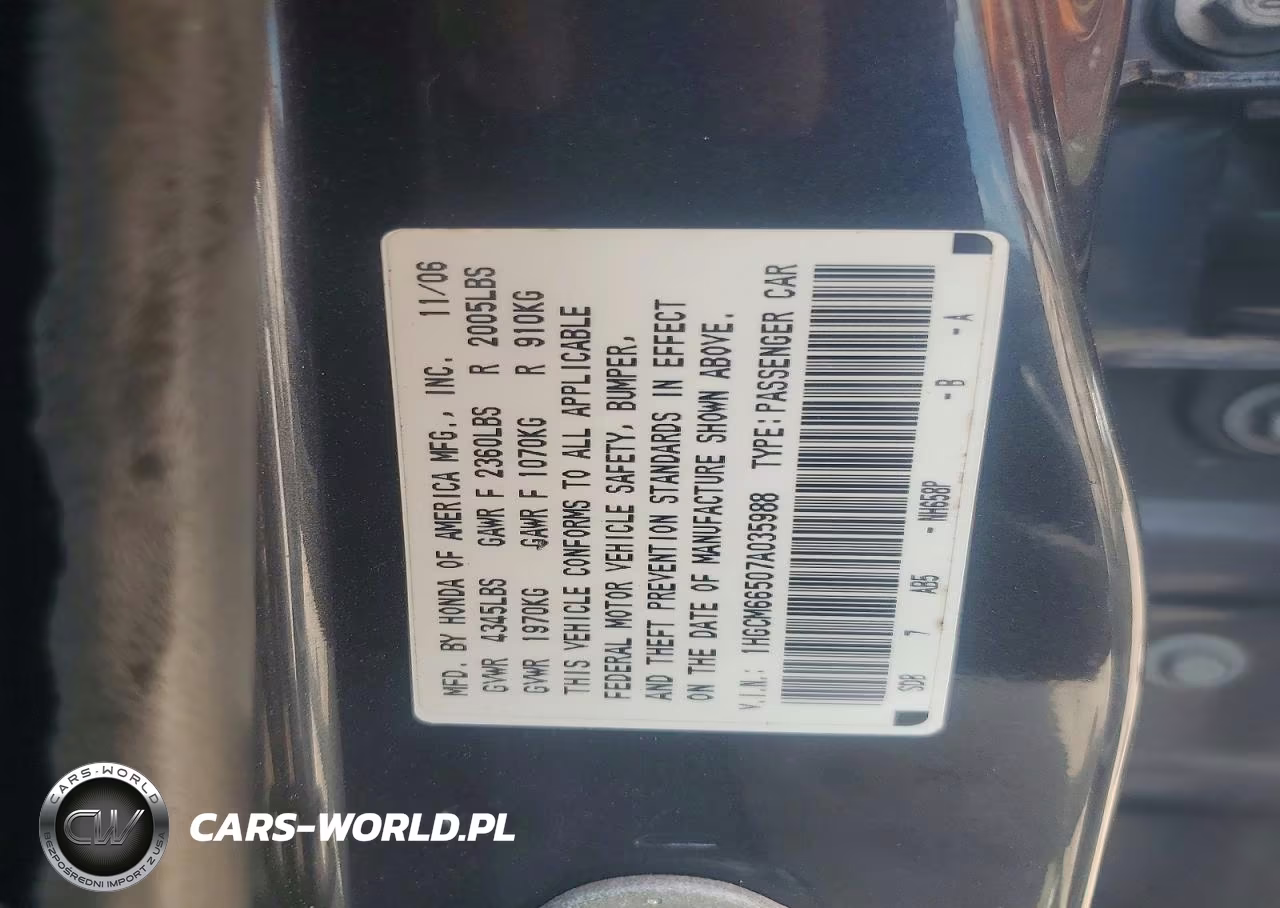 2007 Honda Accord Ex VIN:1HGCM66507A035988 - 13