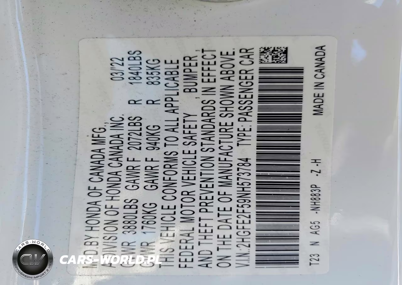 2022 Honda Civic Sport VIN:2HGFE2F59NH573784 - 12