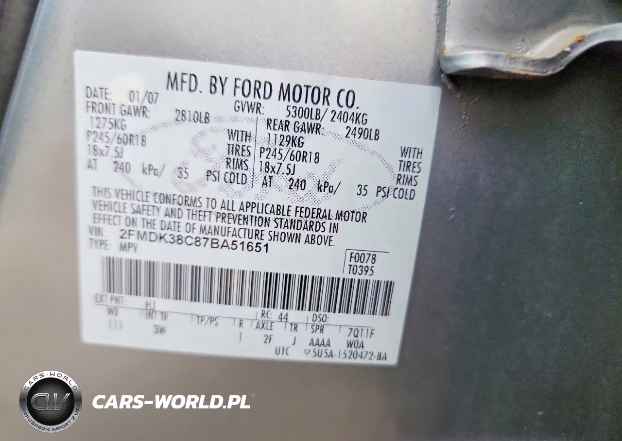 2007 Ford Edge Sel VIN:2FMDK38C87BA51651 - 13