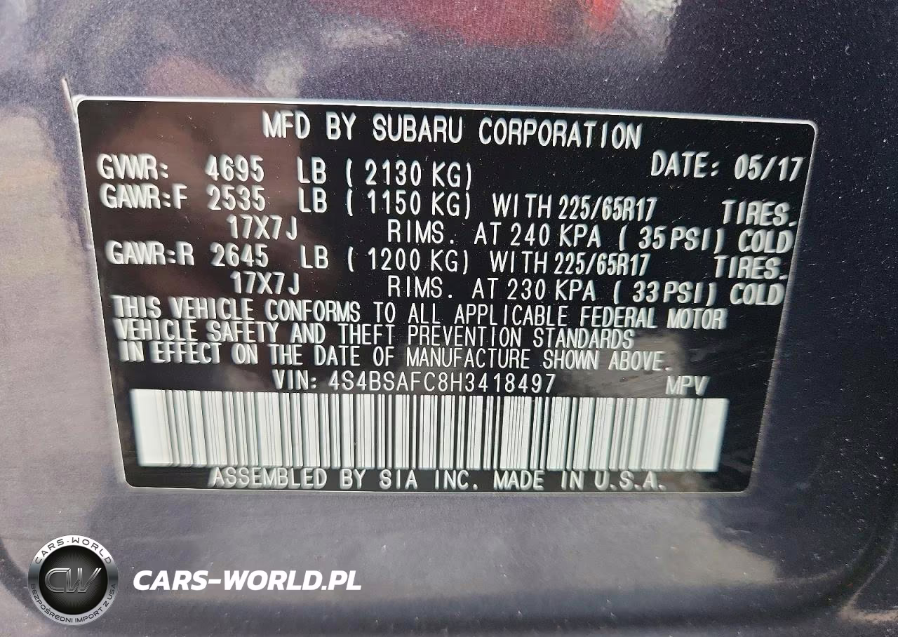 2017 Subaru Outback 2.5I Premium VIN:4S4BSAFC8H3418497 - 14