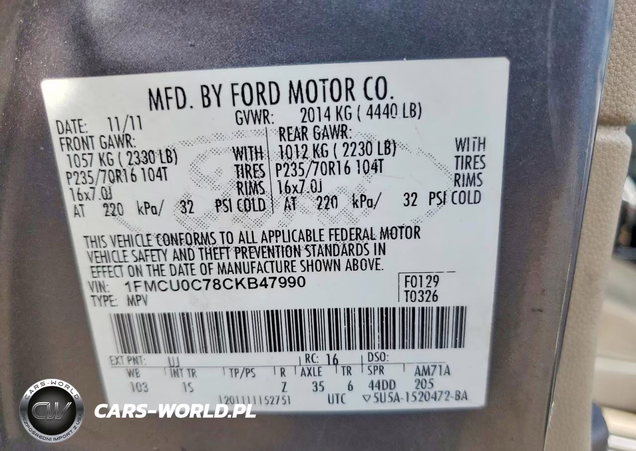 2012 Ford Escape Xls VIN:1FMCU0C78CKB47990 - 14
