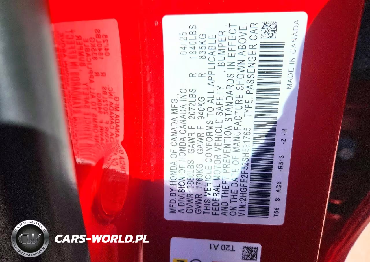 2025 Honda Civic Sport VIN:2HGFE2F52SH591765 - 13