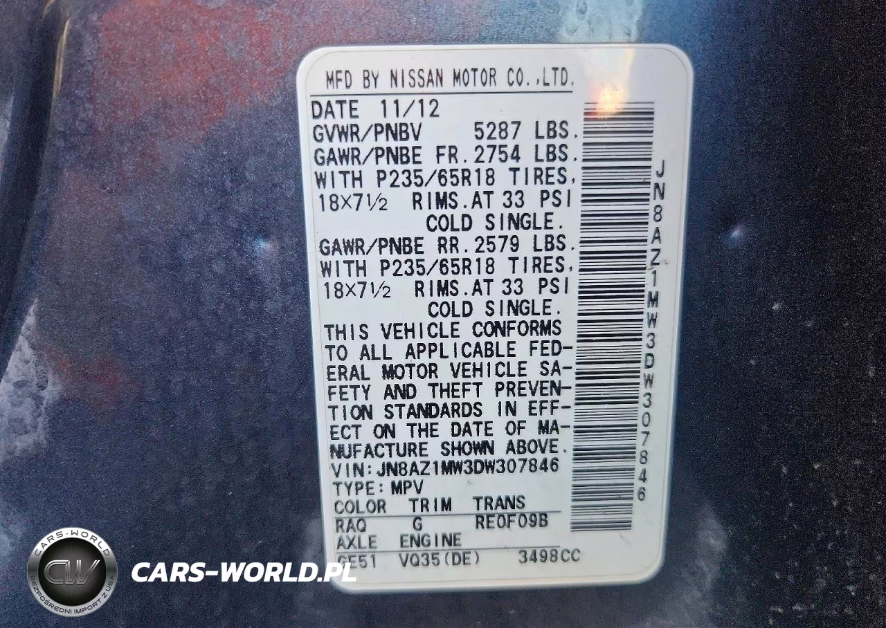 2013 Nissan Murano S VIN:JN8AZ1MW3DW307846 - 13