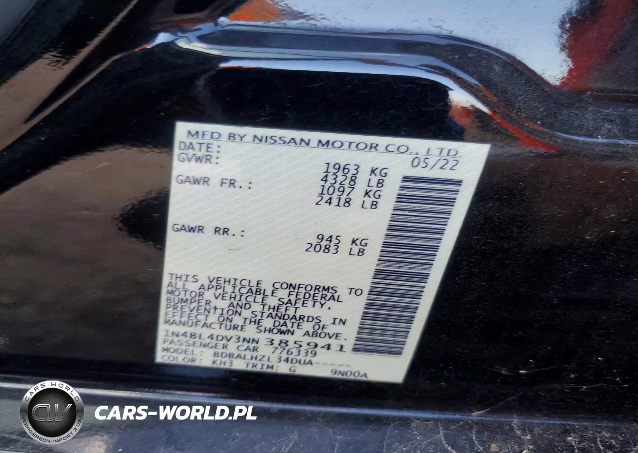 2022 Nissan Altima Sv VIN:1N4BL4DV3NN385941 - 13