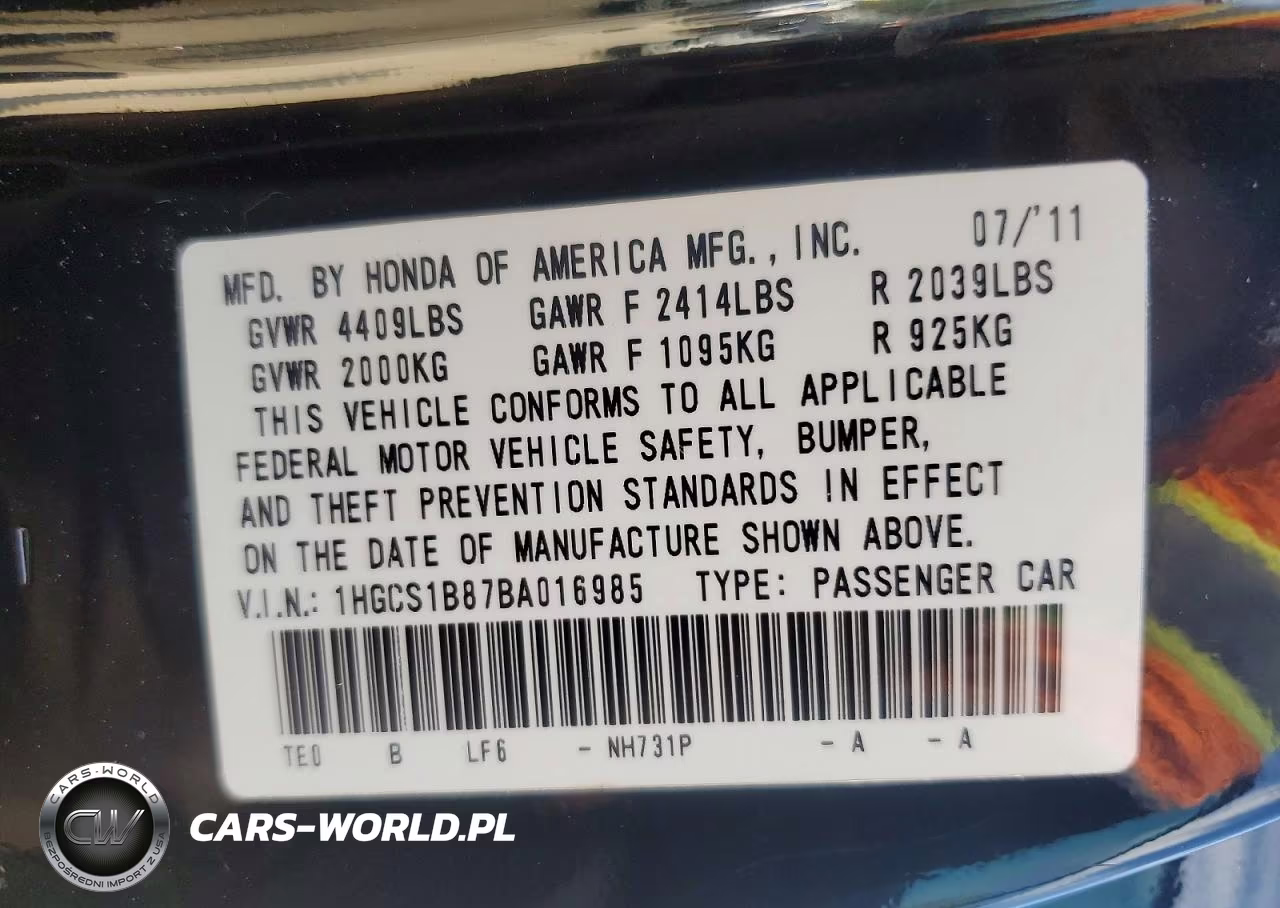 2011 Honda Accord Exl VIN:1HGCS1B87BA016985 - 12
