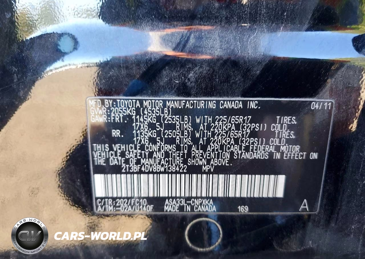 2011 Toyota Rav4 Base VIN:2T3BF4DV8BW138422 - 13