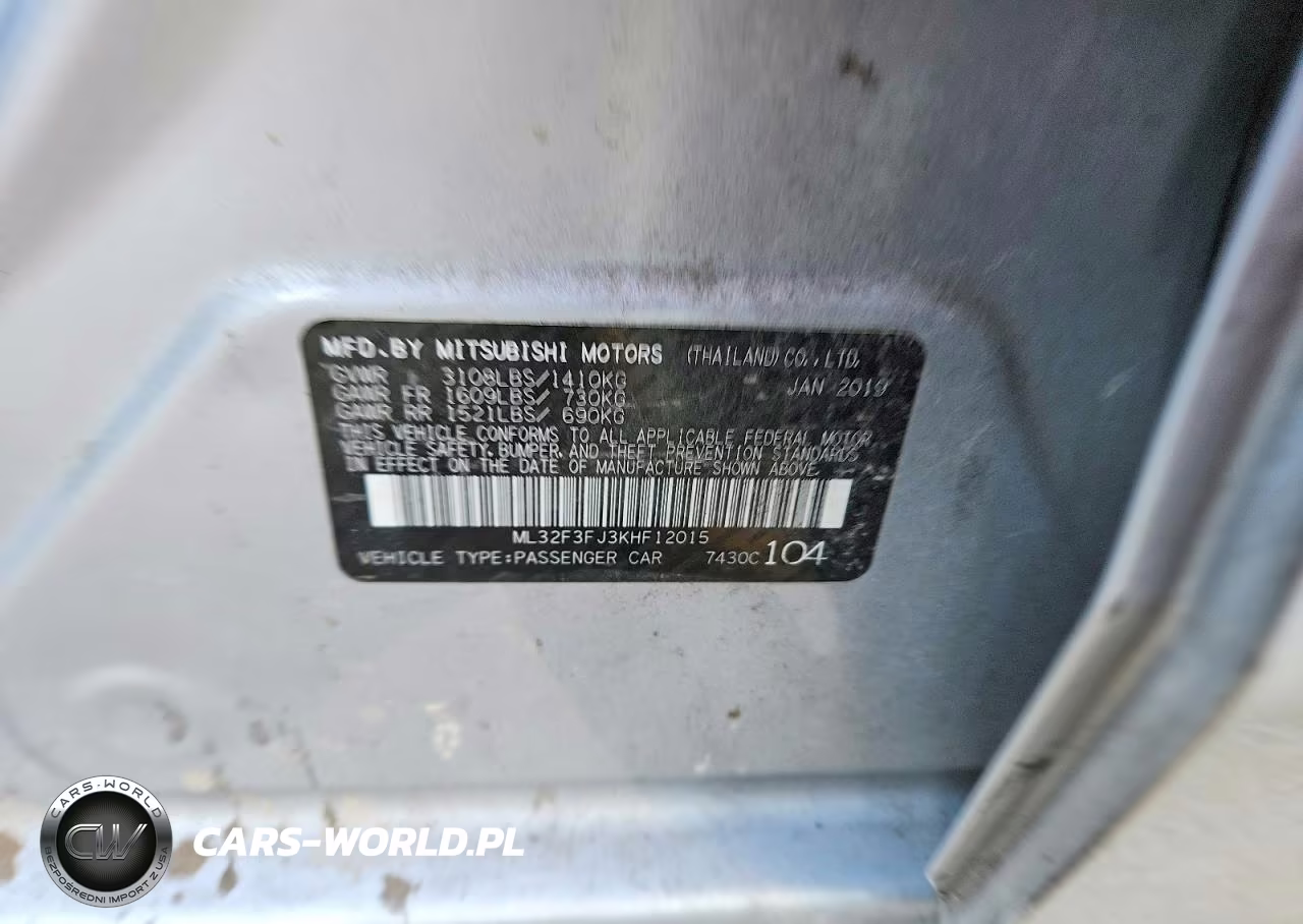 2019 Mitsubishi Mirage G4 Es VIN:ML32F3FJ3KHF12015 - 12