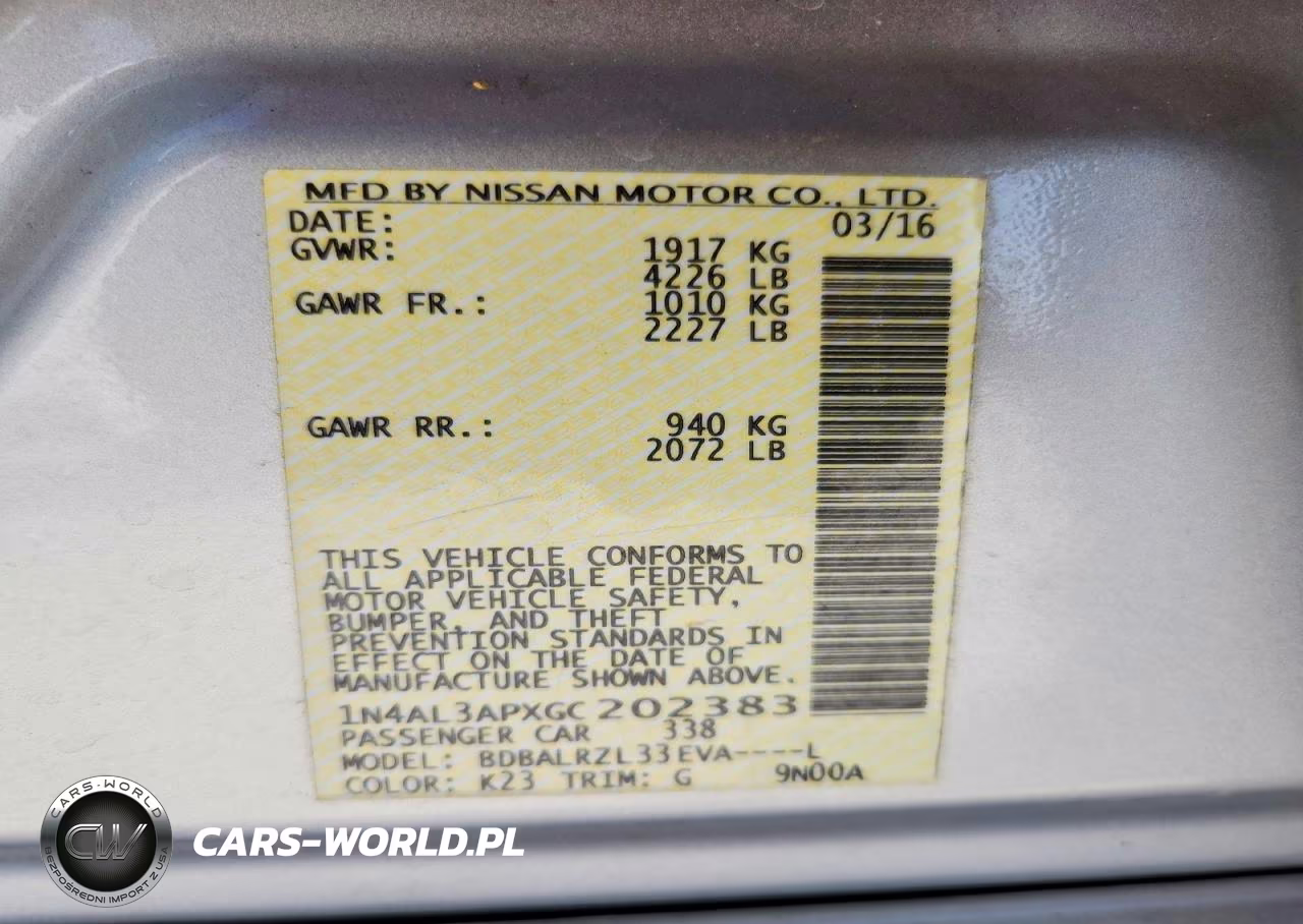 2016 Nissan Altima 2.5 Sl VIN:1N4AL3APXGC202383 - 12