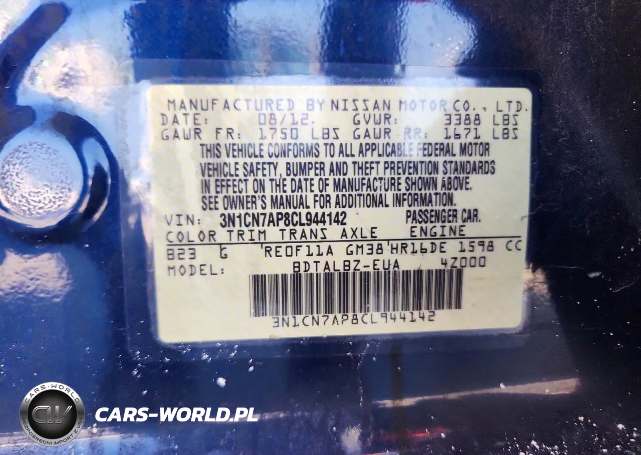 2012 Nissan Versa 1.6 S VIN:3N1CN7AP8CL944142 - 12