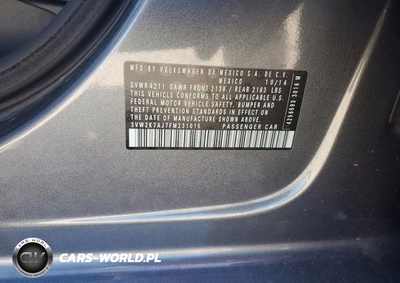 2015 Volkswagen Jetta Base VIN:3VW2K7AJ7FM231015 - 12