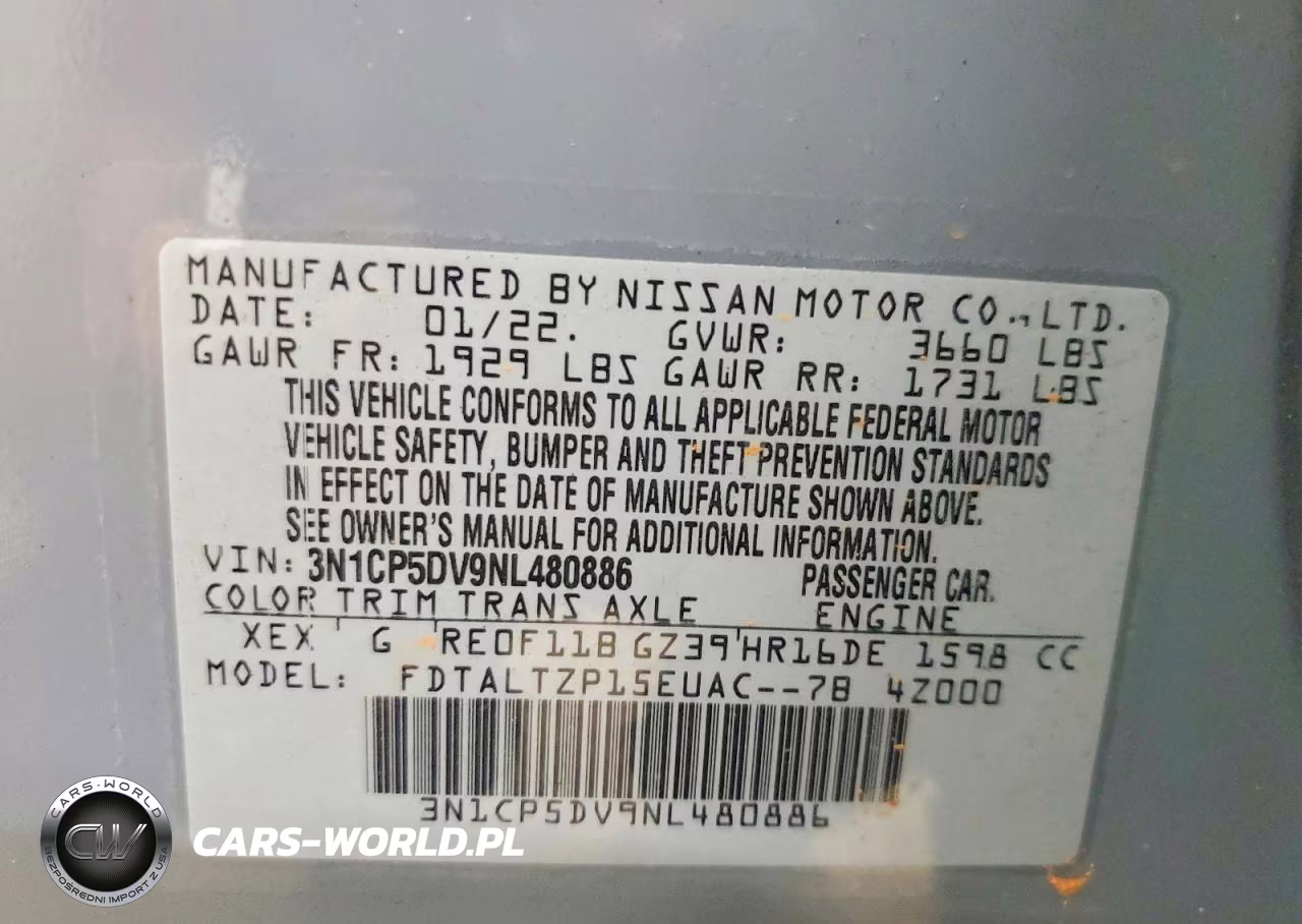 2022 Nissan Kicks Sr VIN:3N1CP5DV9NL480886 - 12