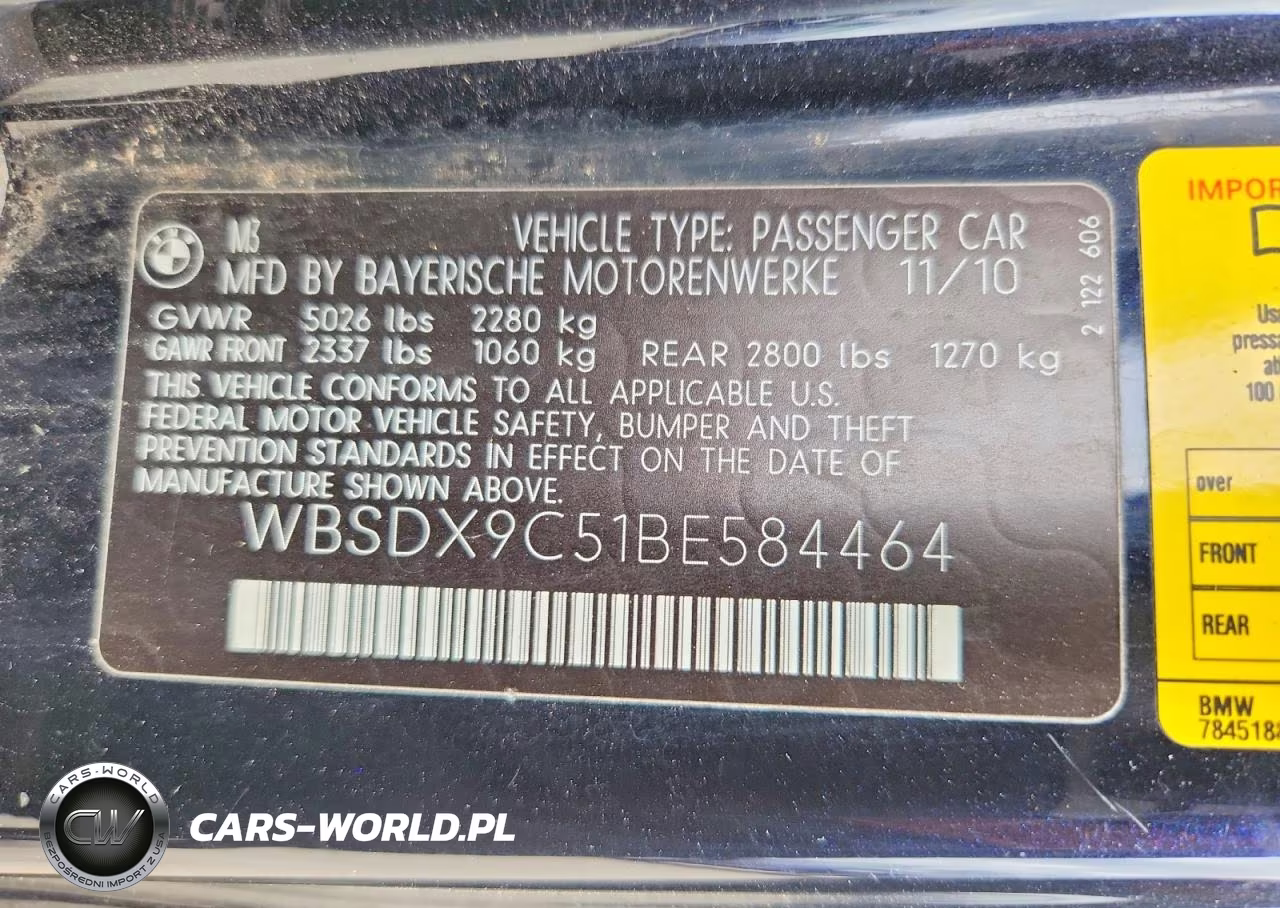 2011 BMW M3 VIN:WBSDX9C51BE584464 - 13