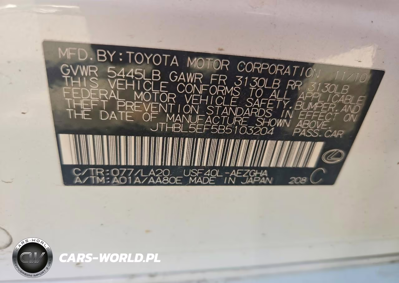 2011 Lexus Ls 460 VIN:JTHBL5EF5B5103204 - 12