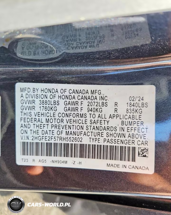 2024 Honda Civic Sport VIN:2HGFE2F57RH552602 - 12