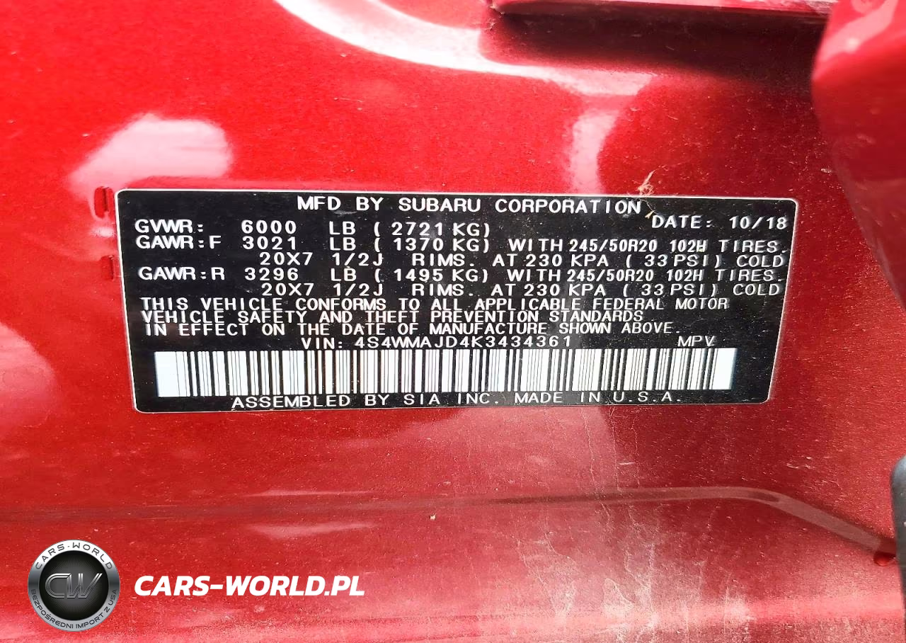 2019 Subaru Ascent Limited VIN:4S4WMAJD4K3434361 - 14