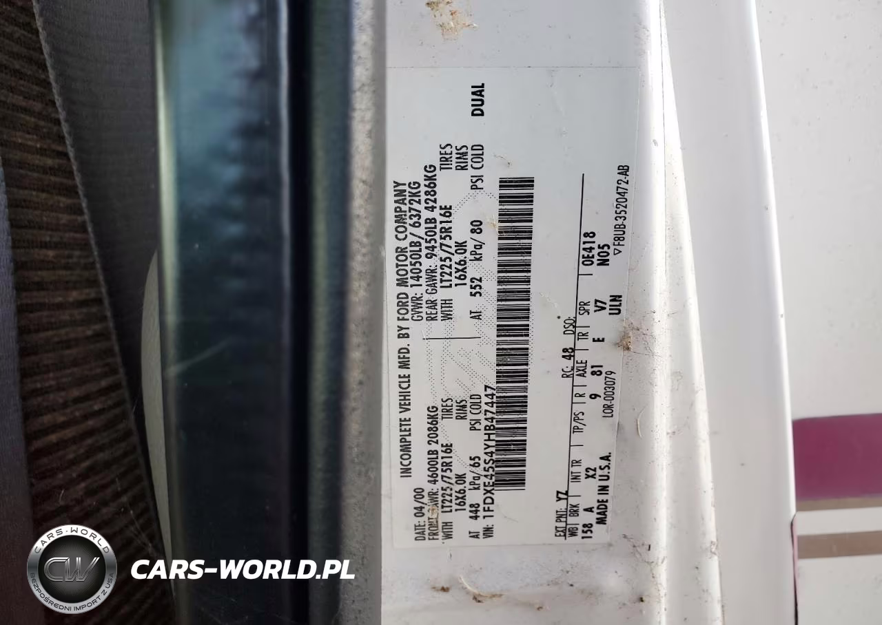 2000 Ford Econoline E450 Super Duty Cutaway Van VIN:1FDXE45S4YHB47447 - 10