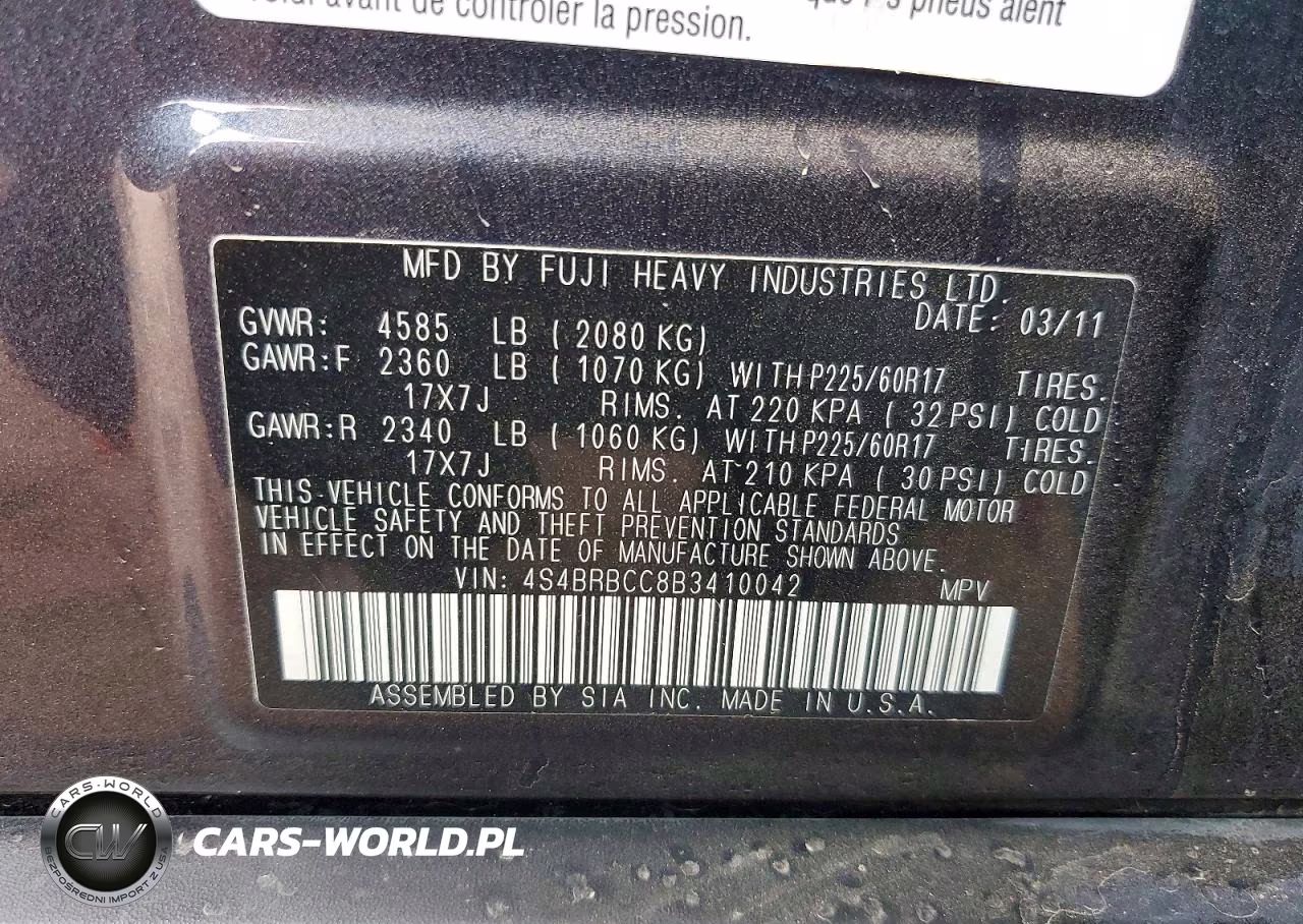 2011 Subaru Outback 2.5I Premium VIN:4S4BRBCC8B3410042 - 13