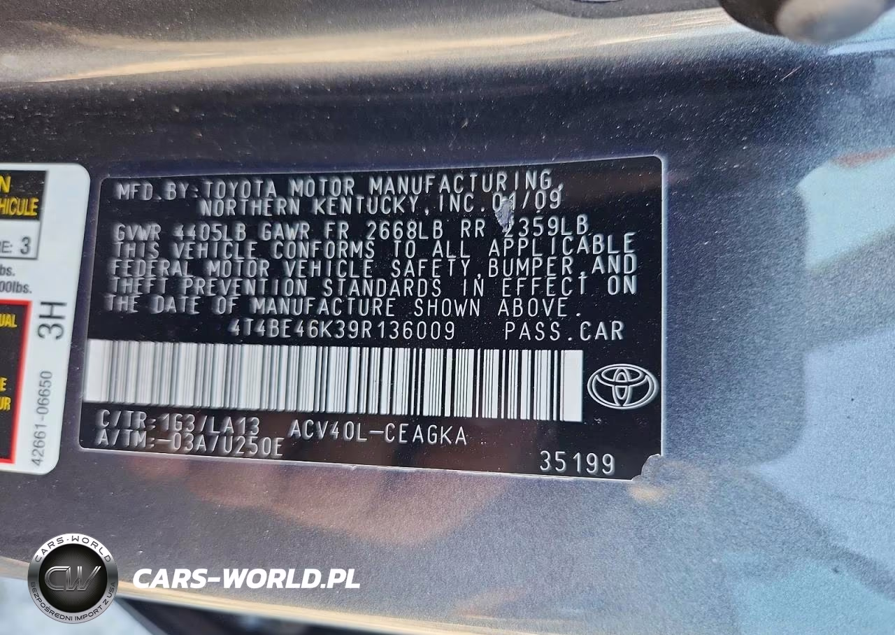 2009 Toyota Camry Xle VIN:4T4BE46K39R136009 - 12