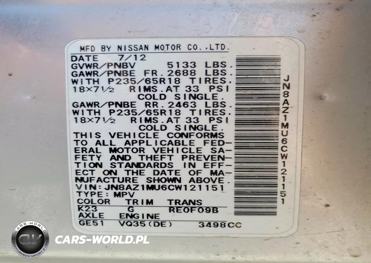 2012 Nissan Murano S VIN:JN8AZ1MU6CW121151 - 13