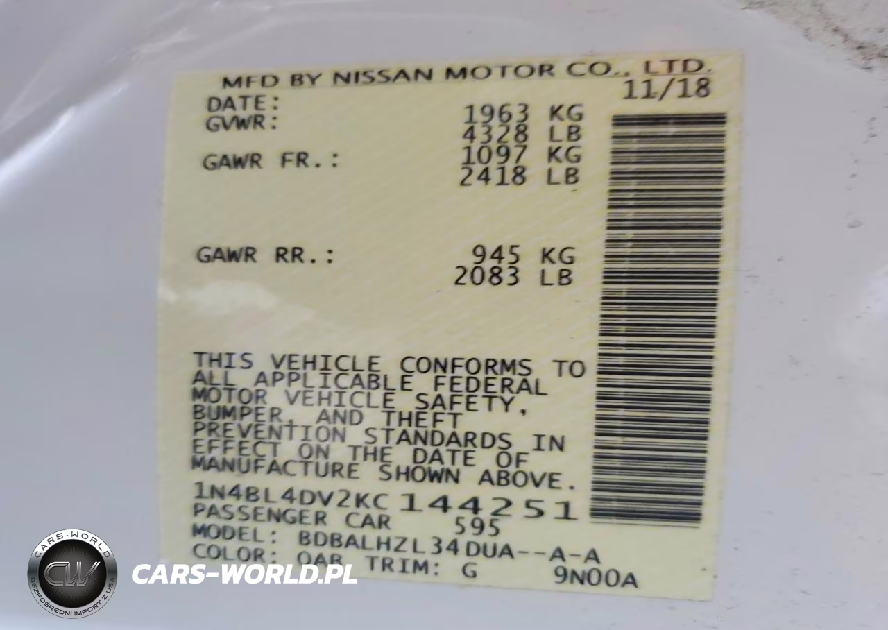 2019 Nissan Altima Sv VIN:1N4BL4DV2KC144251 - 13