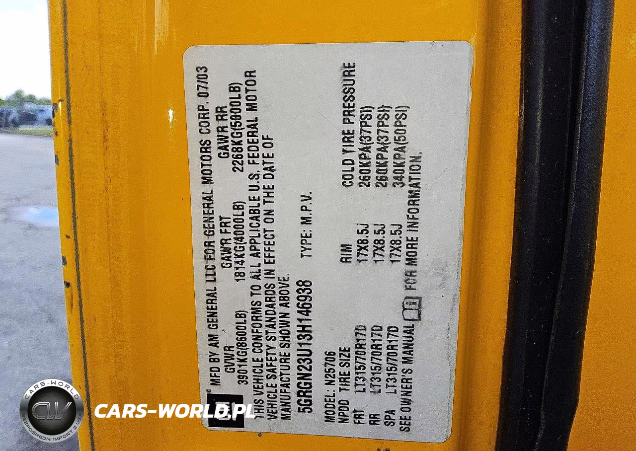 2003 Hummer H2 VIN:5GRGN23U13H146938 - 13