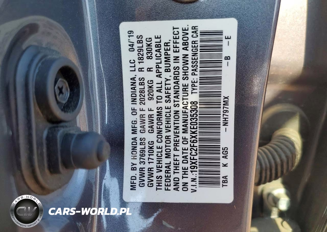 2019 Honda Civic Lx VIN:19XFC2F6XKE035308 - 13