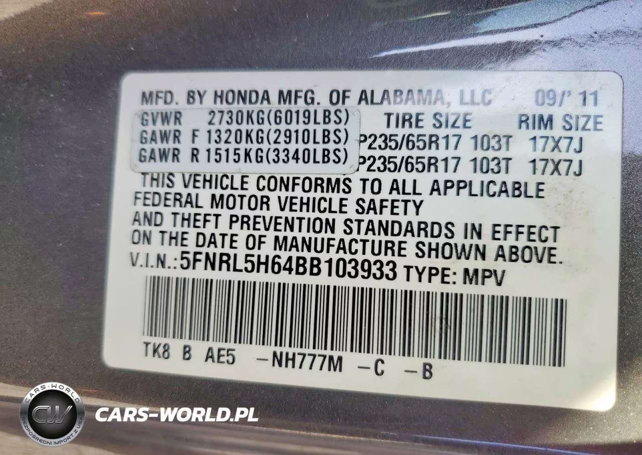 2011 Honda Odyssey Exl VIN:5FNRL5H64BB103933 - 13