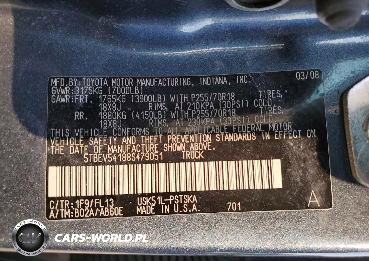 2008 Toyota Tundra Grade VIN:5TBEV54188S479051 - 12