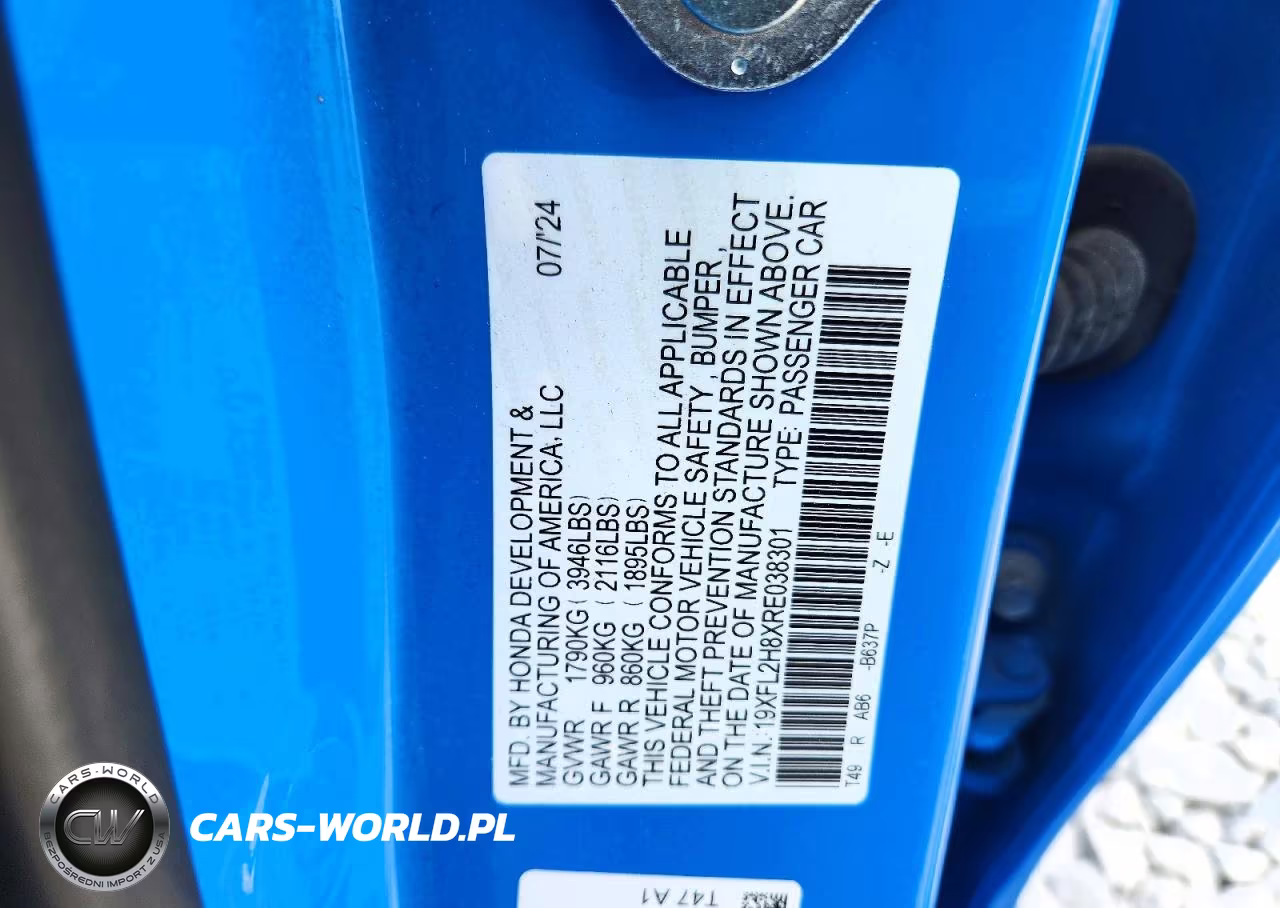 2024 Honda Civic Sport VIN:19XFL2H8XRE038301 - 12