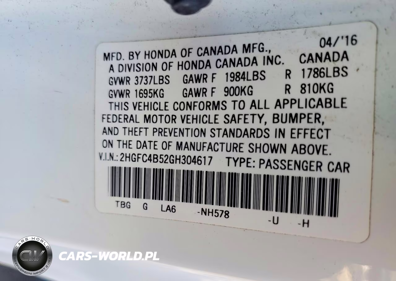 2016 Honda Civic Lx VIN:2HGFC4B52GH304617 - 13