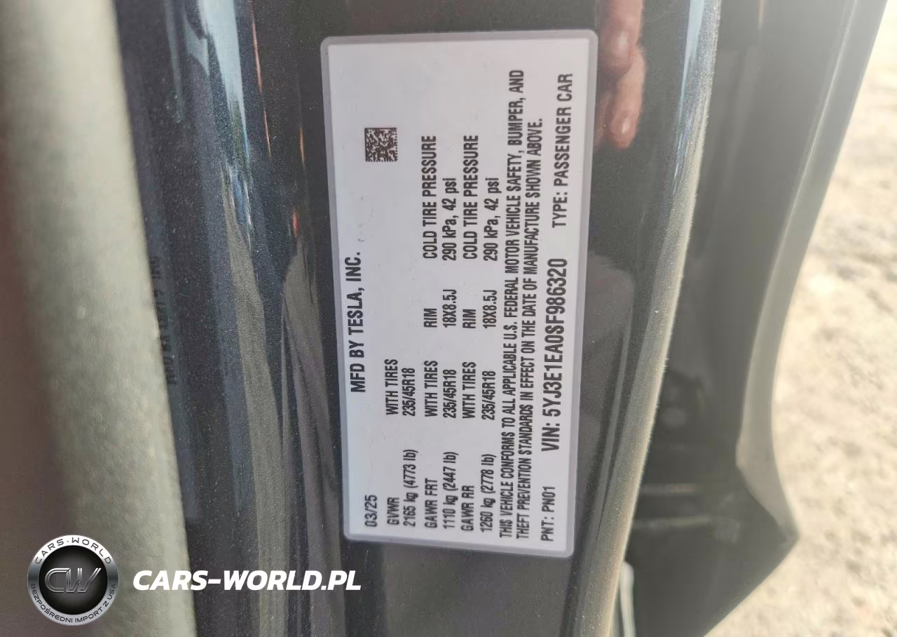 2025 Tesla Model 3 VIN:5YJ3E1EA0SF986320 - 12