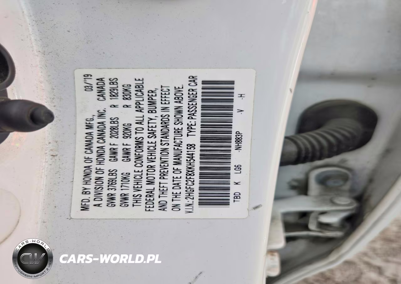 2019 Honda Civic Sport VIN:2HGFC2F8XKH544158 - 12