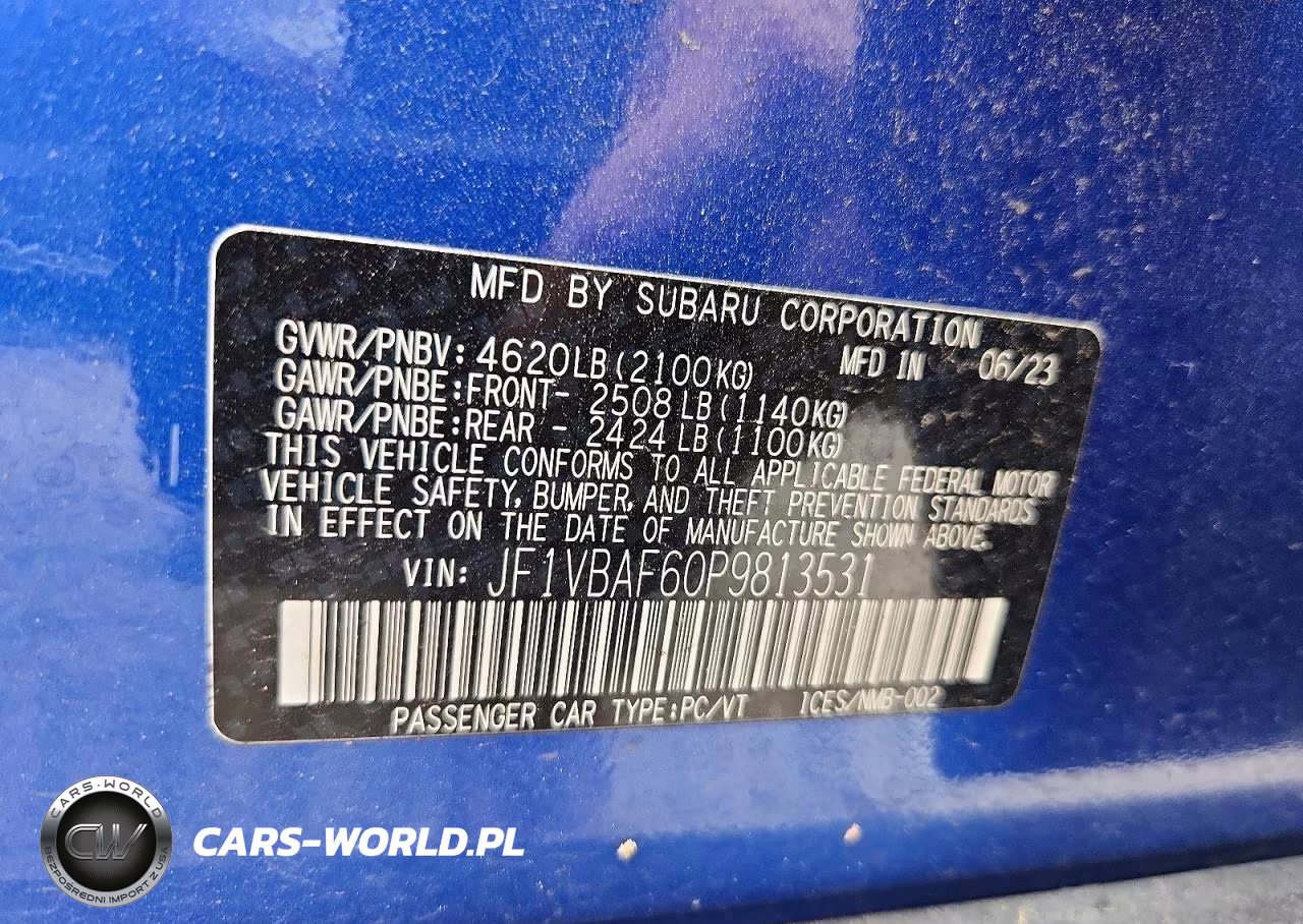 2023 Subaru Wrx Premium VIN:JF1VBAF60P9813531 - 12