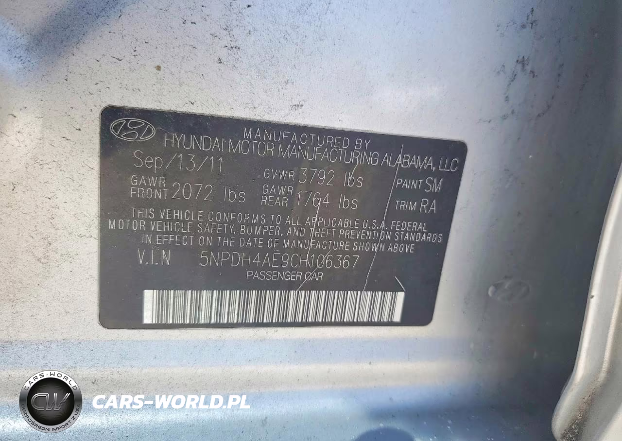 2012 Hyundai Elantra Limited VIN:5NPDH4AE9CH106367 - 12