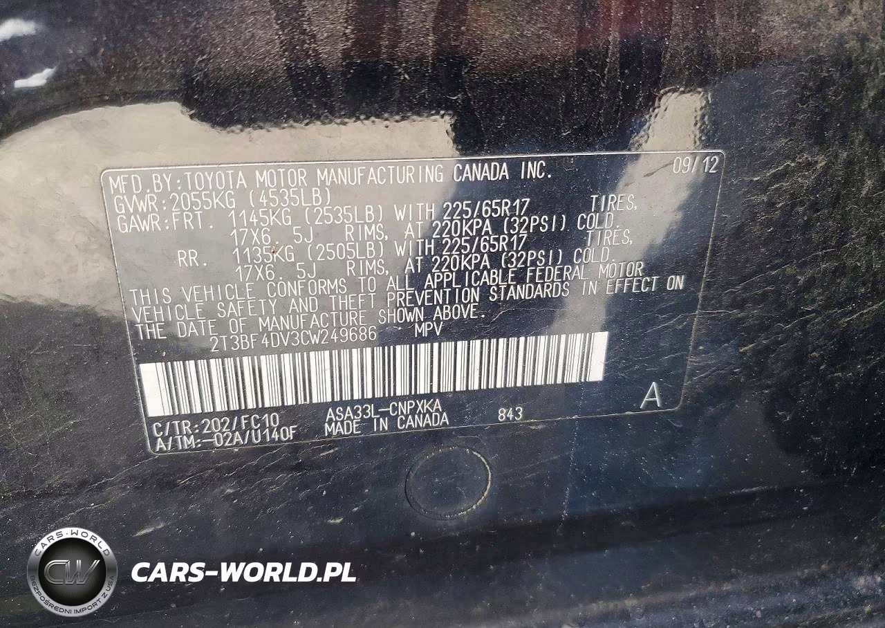 2012 Toyota Rav4 Base VIN:2T3BF4DV3CW249686 - 12