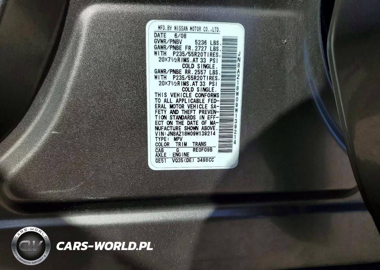 2009 Nissan Murano S VIN:JN8AZ18W09W139214 - 12