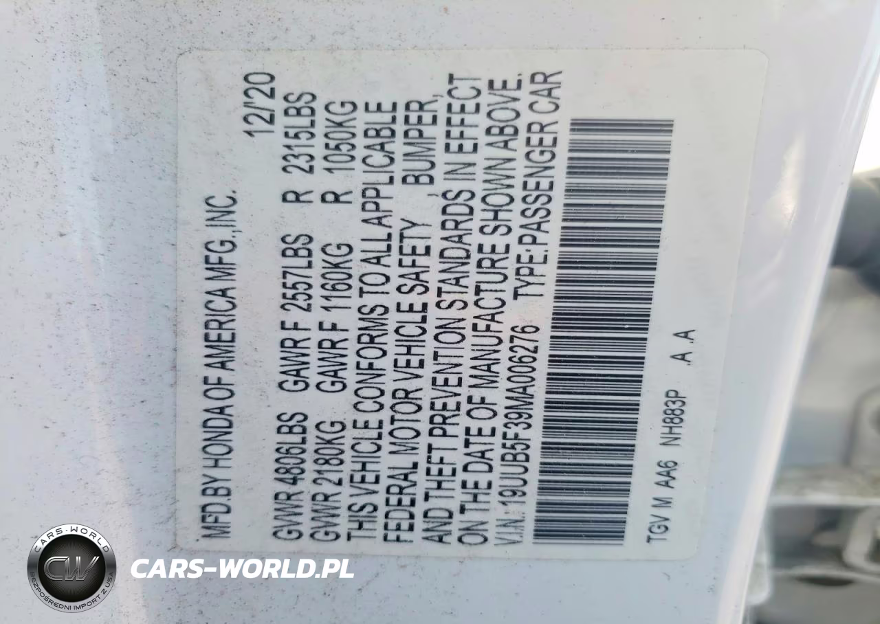 2021 Acura Tlx VIN:19UUB5F39MA006276 - 12