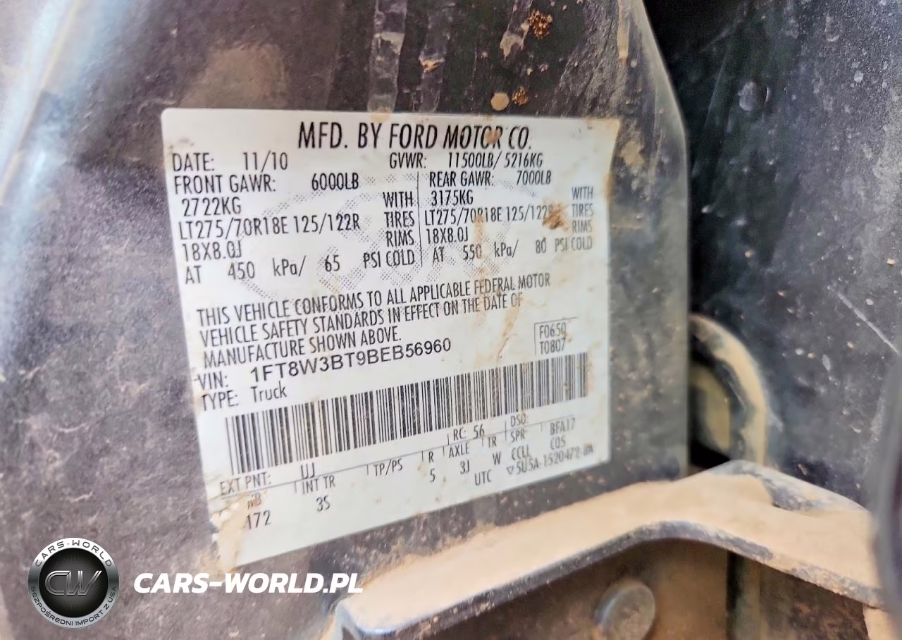 2011 Ford F350 Super Duty VIN:1FT8W3BT9BEB56960 - 12