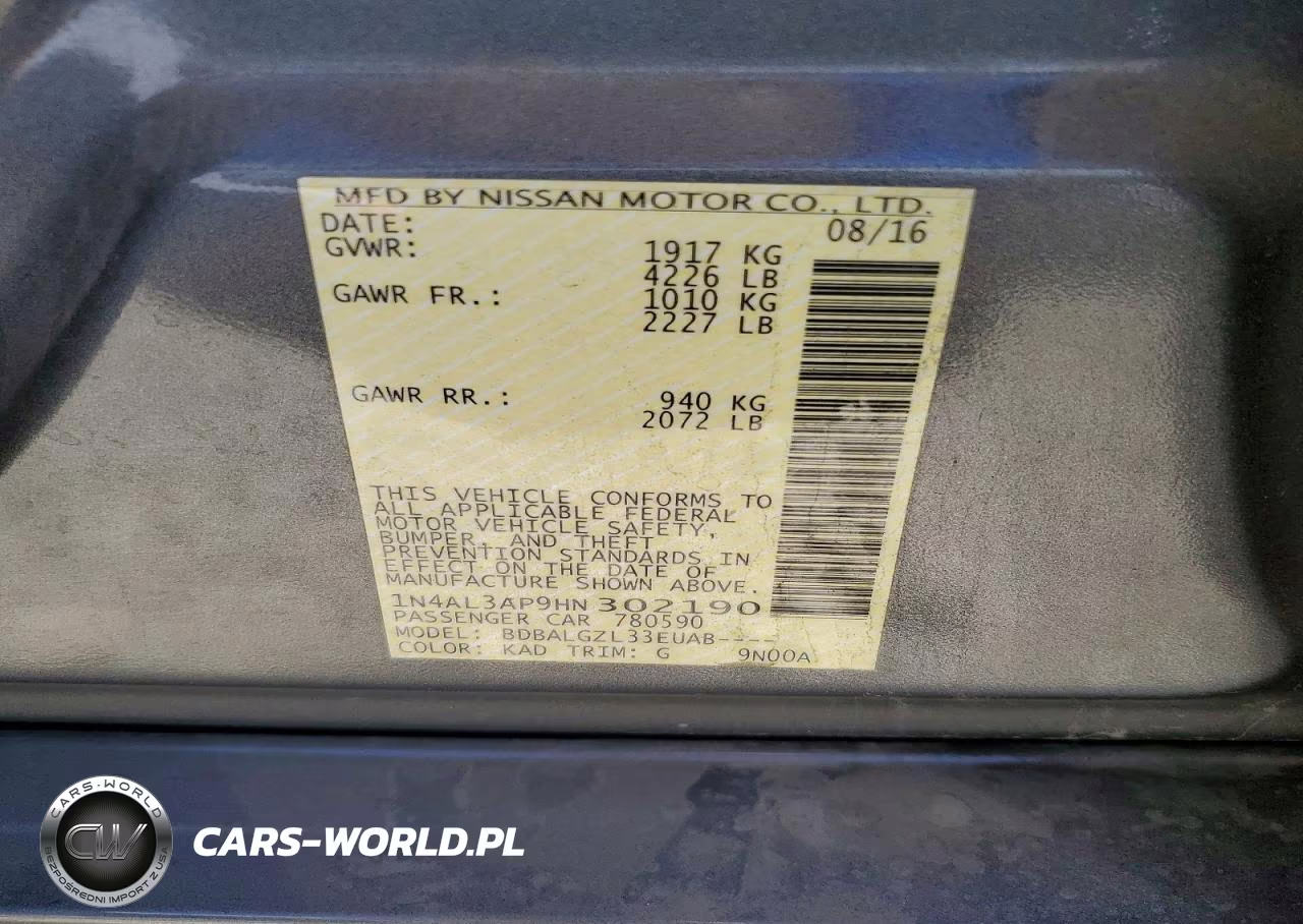 2017 Nissan Altima 2.5 S VIN:1N4AL3AP9HN302190 - 12